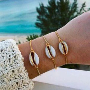 Boho Beach Gold Cowry Charm Chain Bracelet NEW